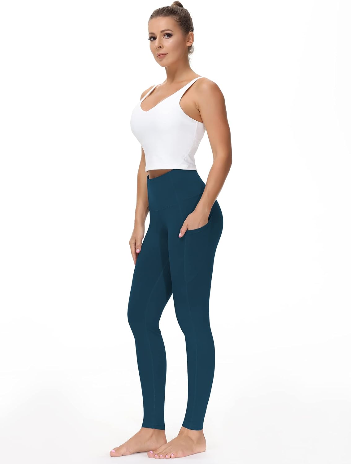 Detalle de THE GYM PEOPLE Thick High Waist Yoga Pants with Pockets (Tummy Control) for Women