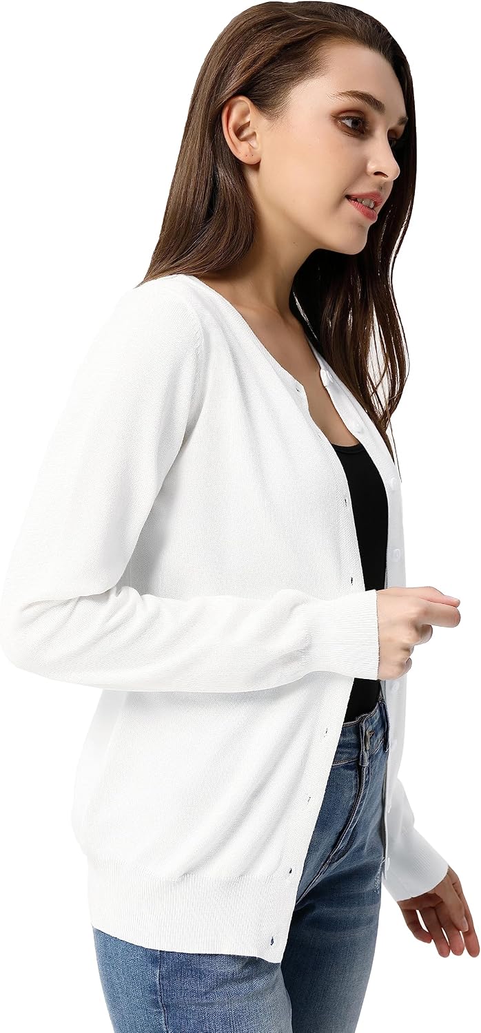Detalle 2 de GRACE KARIN Lightweight Knit Cardigan for Women, Button-Front Crewneck