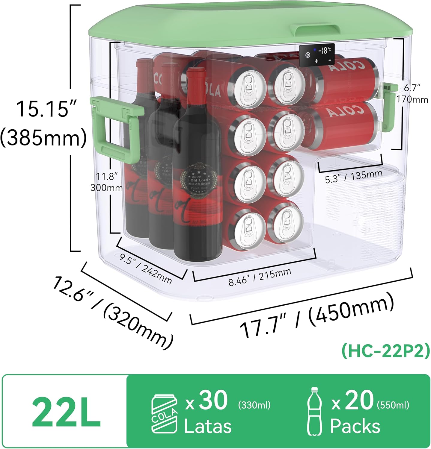 Detalle de BINGI Nevera Portátil Eléctrica 22L: frigorífico y congelador compacto para coche, camping y casa