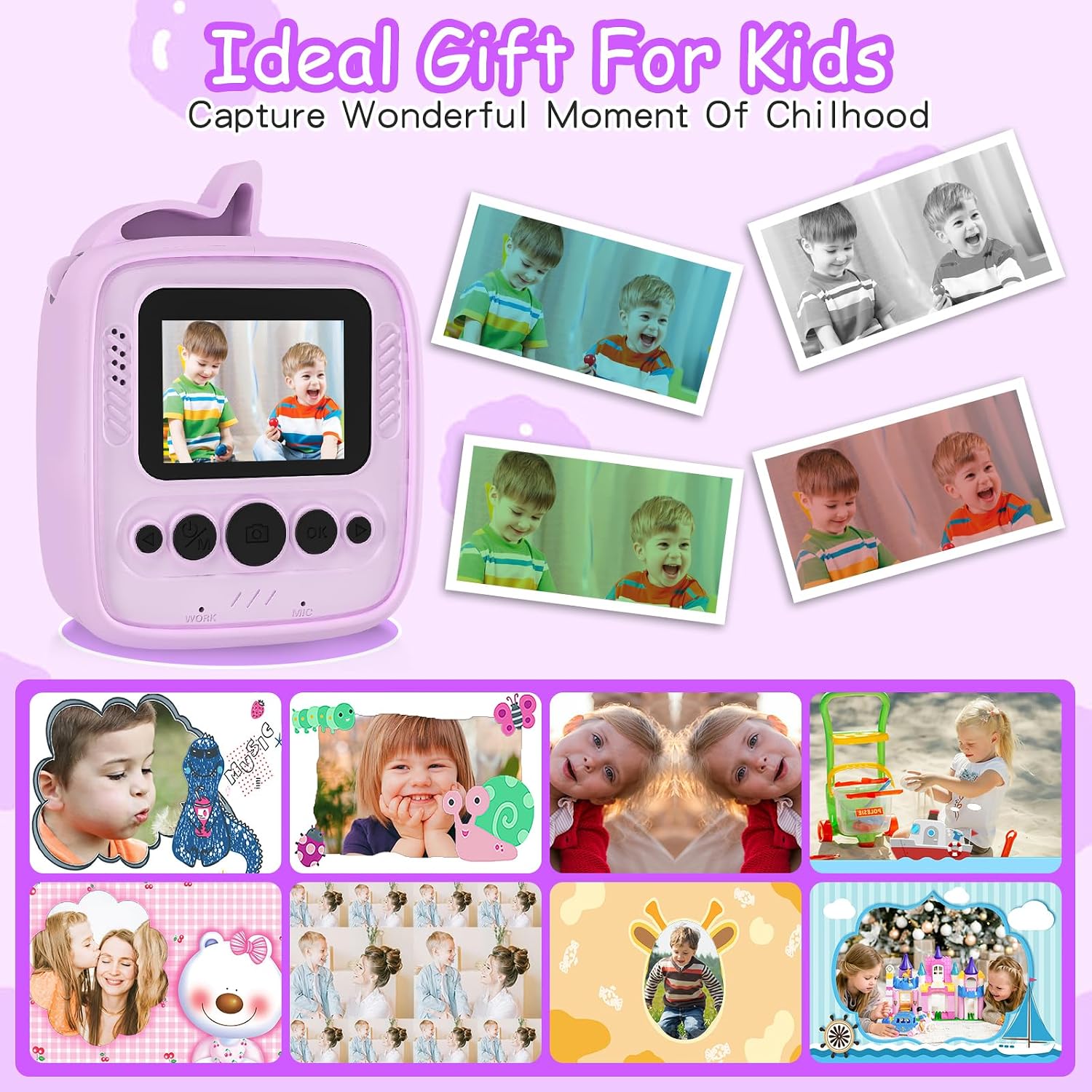 Thumbnail 2 de Kids Camera Instant Print with 48MP & 1080p HD 32GB Card