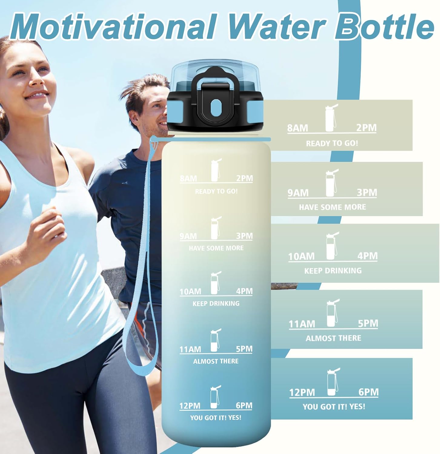 Detalle 2 de JAPORIA Botella Agua Deportiva 1L una cantimplora segura y motivadora