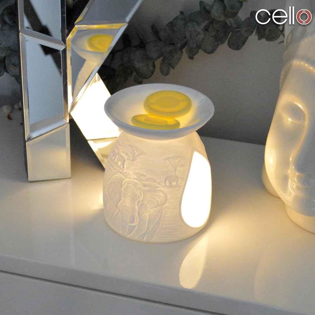 Thumbnail 1 de Cello Tealight Wax Melt & Oil Burner – Elephant porcelain ornament gift