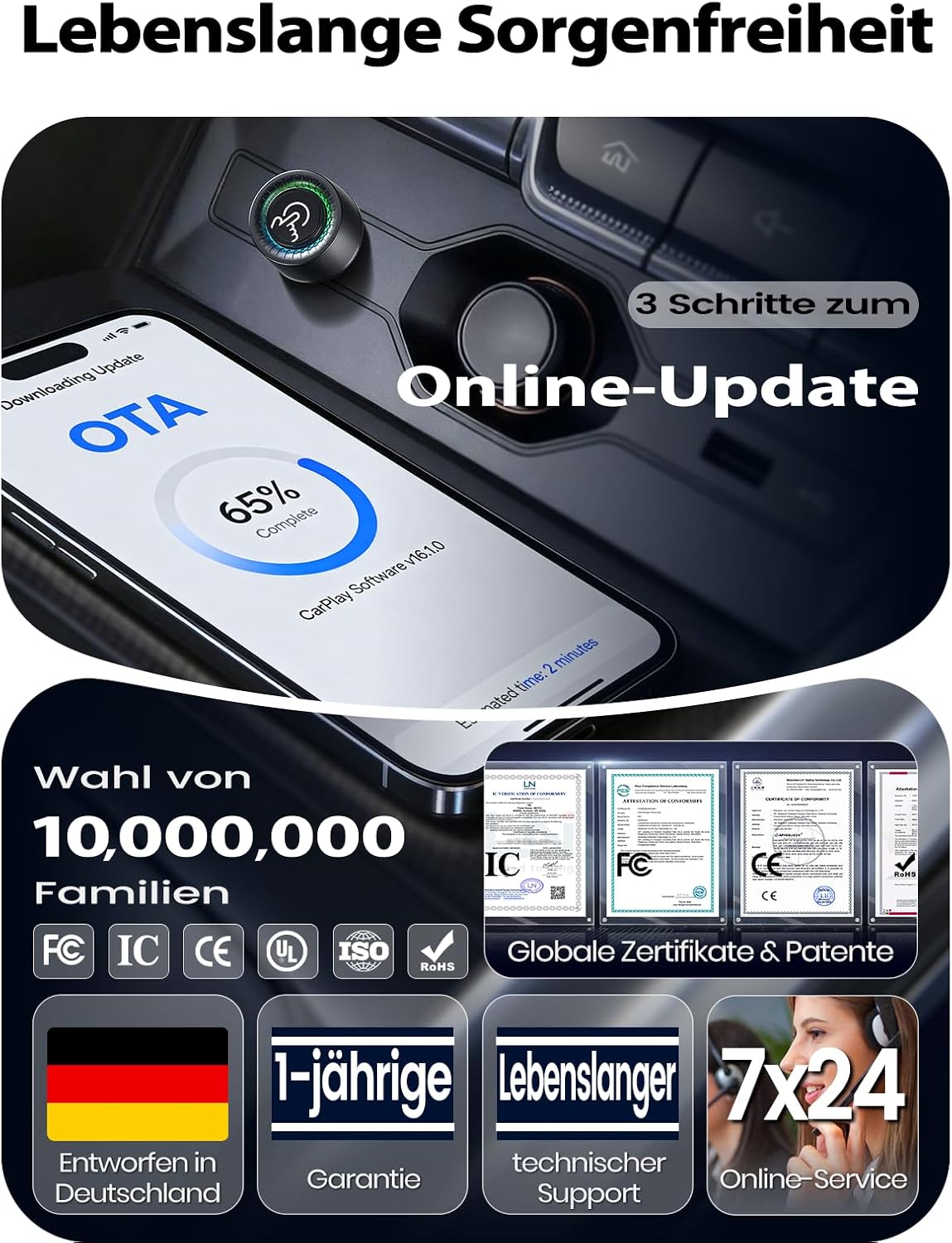 Thumbnail 5 de Versteckter CarPlay Wireless Adapter mit 1-Tasten-Wechsel – kompatibel mit CarPlay & Android Auto, stabil & latenzfrei