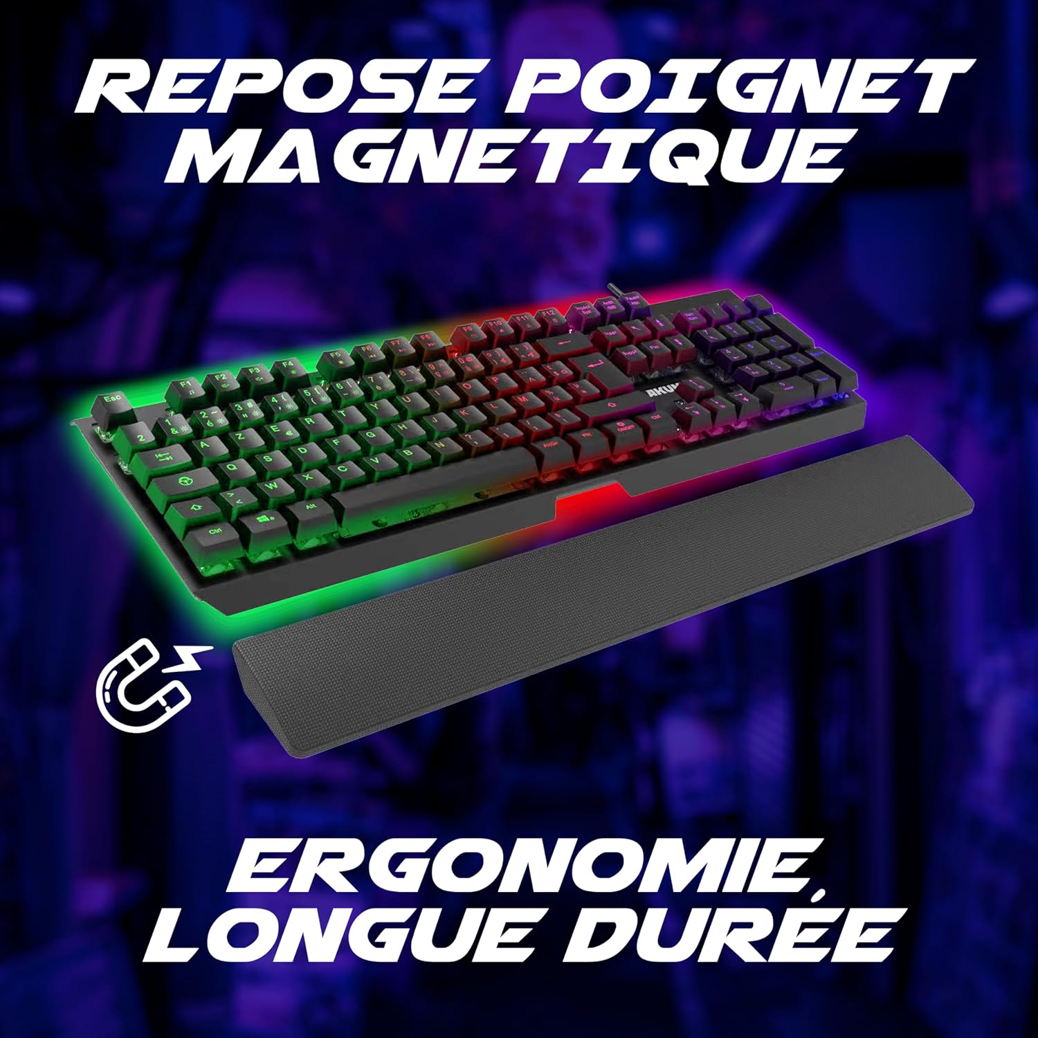 Detalle 1 de AKUMA AKSHOK02 – membranowa klawiatura gamingowa AZERTY z RGB