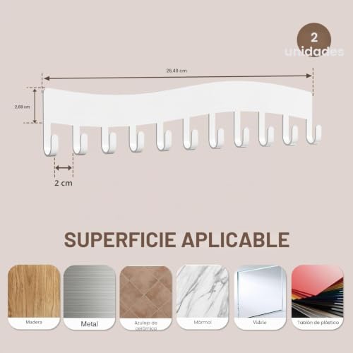 Detalle de Josmimic: Organizador de joyas de pared (2 uds) – Soporte para collares, pulseras y pendientes en blanco