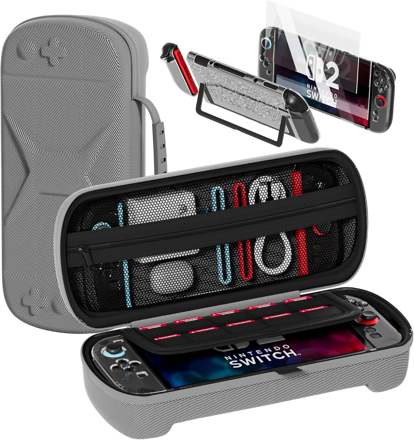 Detalle de QUAGGY Tragetasche 3‑in‑1 für Nintendo Switch 2 (2025) – Großes Fassungsvermögen, 360° Schutz
