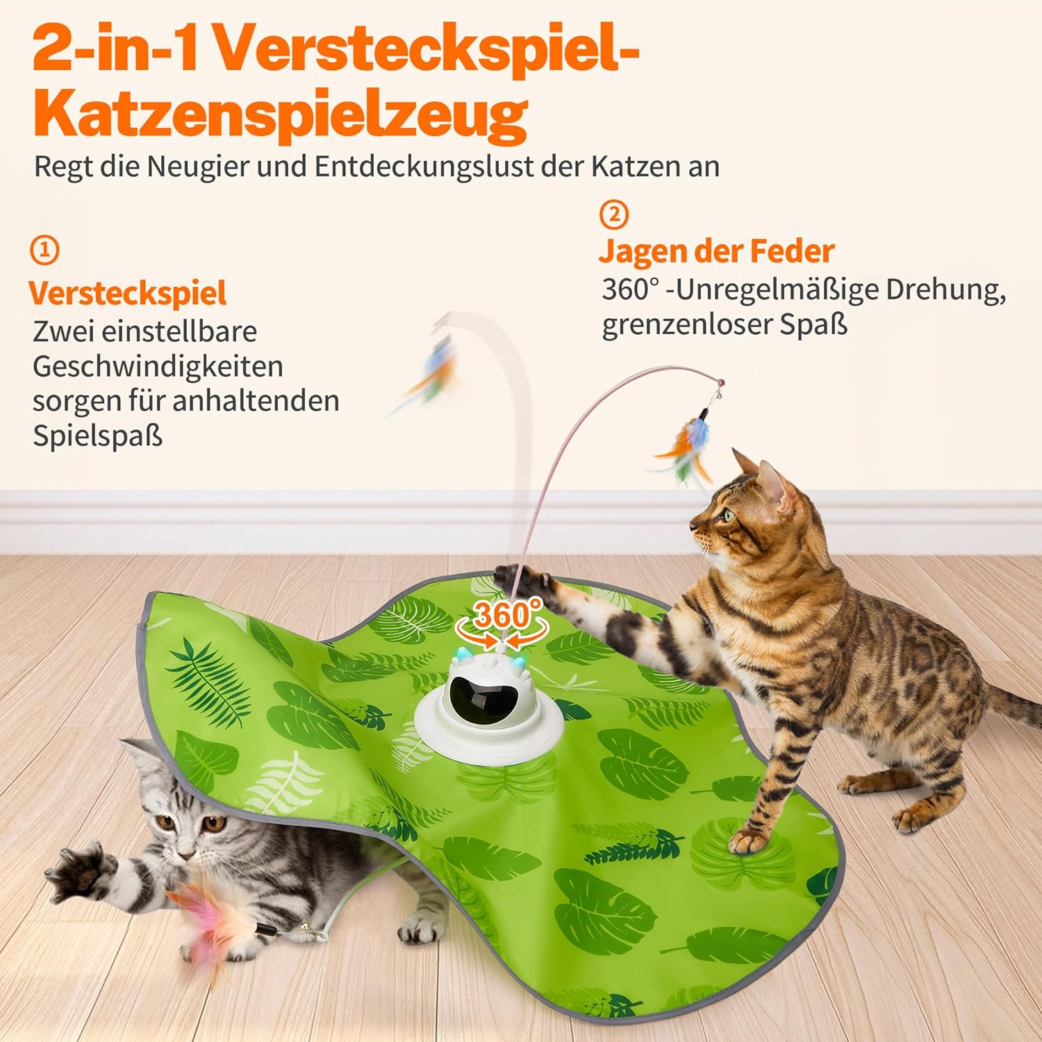 Detalle 2 de Toozey Interaktives Katzenspielzeug mit 3 abnehmbaren Federn – USB-Aufladung, LED-Aktivierung und Fernbedienung
