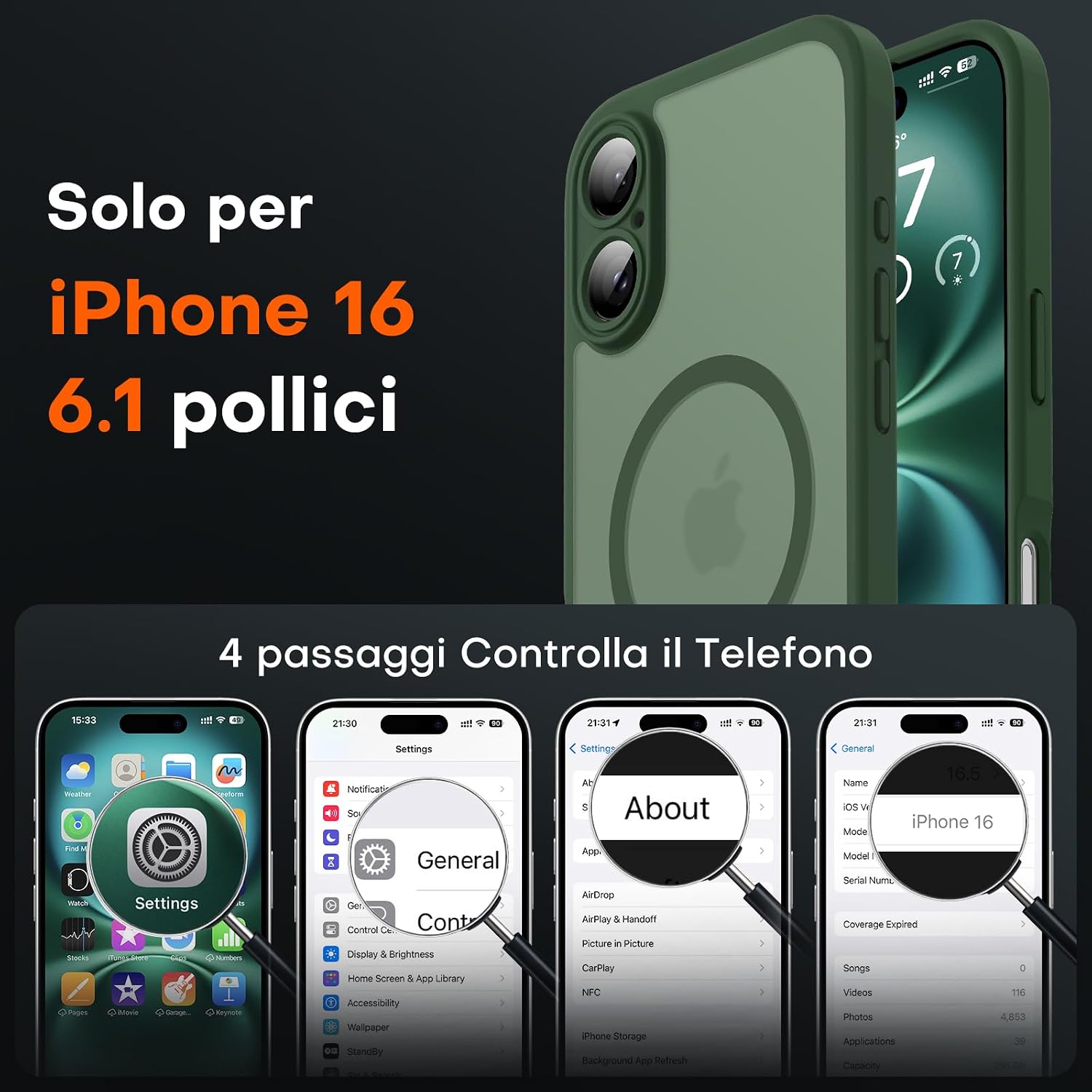 Detalle 2 de TOCOL Cover magnetica iPhone 16 6,1" verde alpino