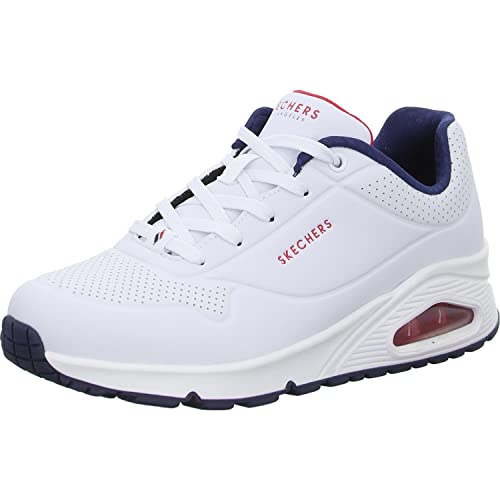 Detalle de Skechers Damen UNO Stand ON AIR Sneaker – WNVR White Durabuck, Navy & Red, Größe 36 EU
