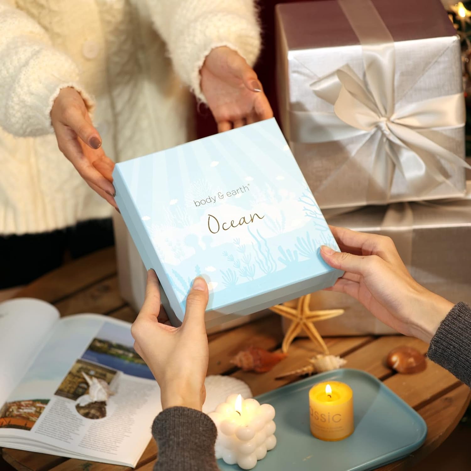 Thumbnail 6 de BODY & EARTH Geschenkbox für Frauen „Ocean Scent“ (5-teilig) mit Duftkerze, Körperbutter, Handcreme & mehr