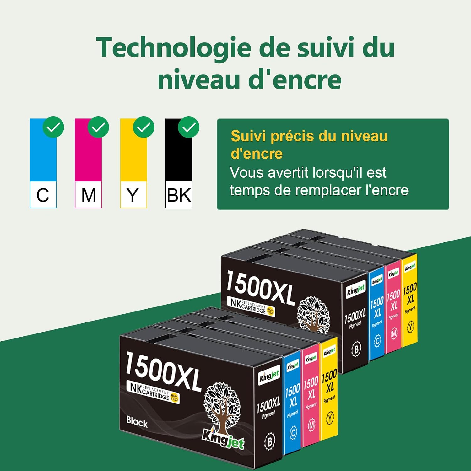Detalle de KINGJET 1500XL – Cartouches d'encre compatibles PGI-1500XL pour Canon Maxify MB2050/MB2150/MB2350/MB2750/MB2300/MB2000/MB2755