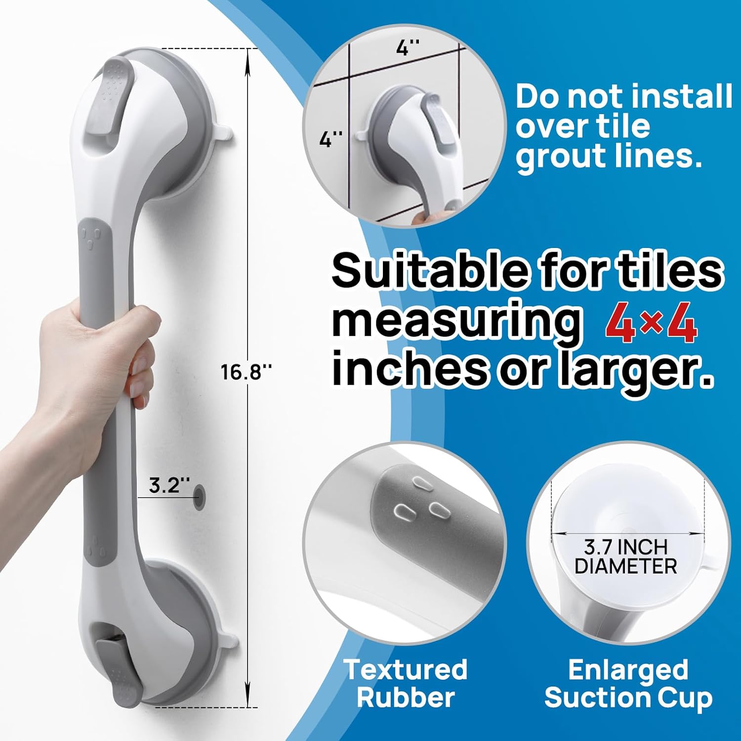 Thumbnail 2 de LEVERLOC Poignée de douche à ventouse avec barre d’appui (lot de 2), 43 cm, gris