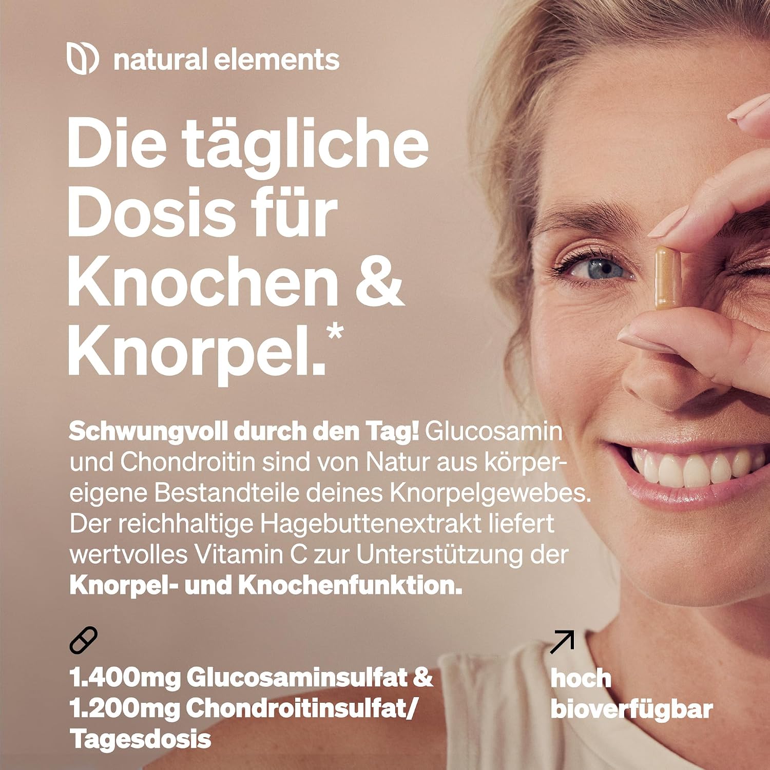 Detalle de natural elements Glucosamin & Chondroitin 180 Kapseln – Gelenkformel