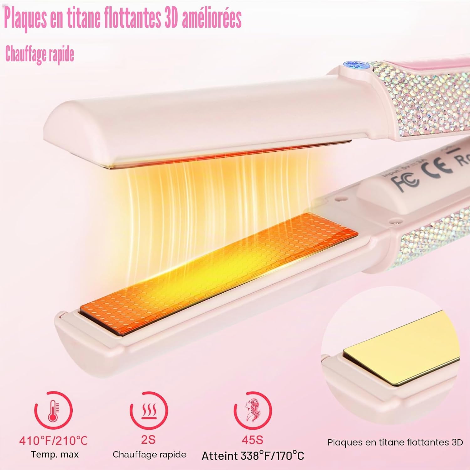 Detalle de Lisseur sans fil 2 en 1 5000 mAh Rose