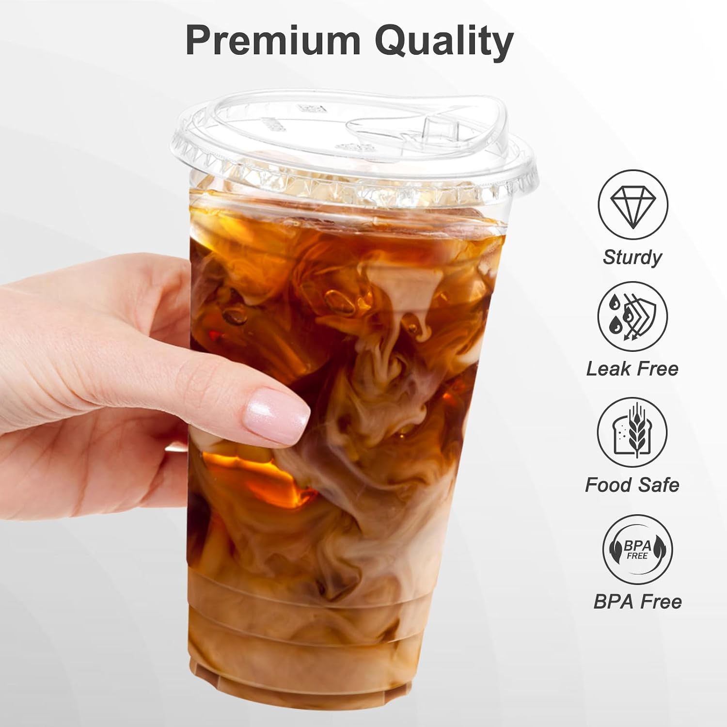 Thumbnail 2 de Dealusy PCL24 24 oz Clear Plastic Cups with Sip Lids, 100 Pack