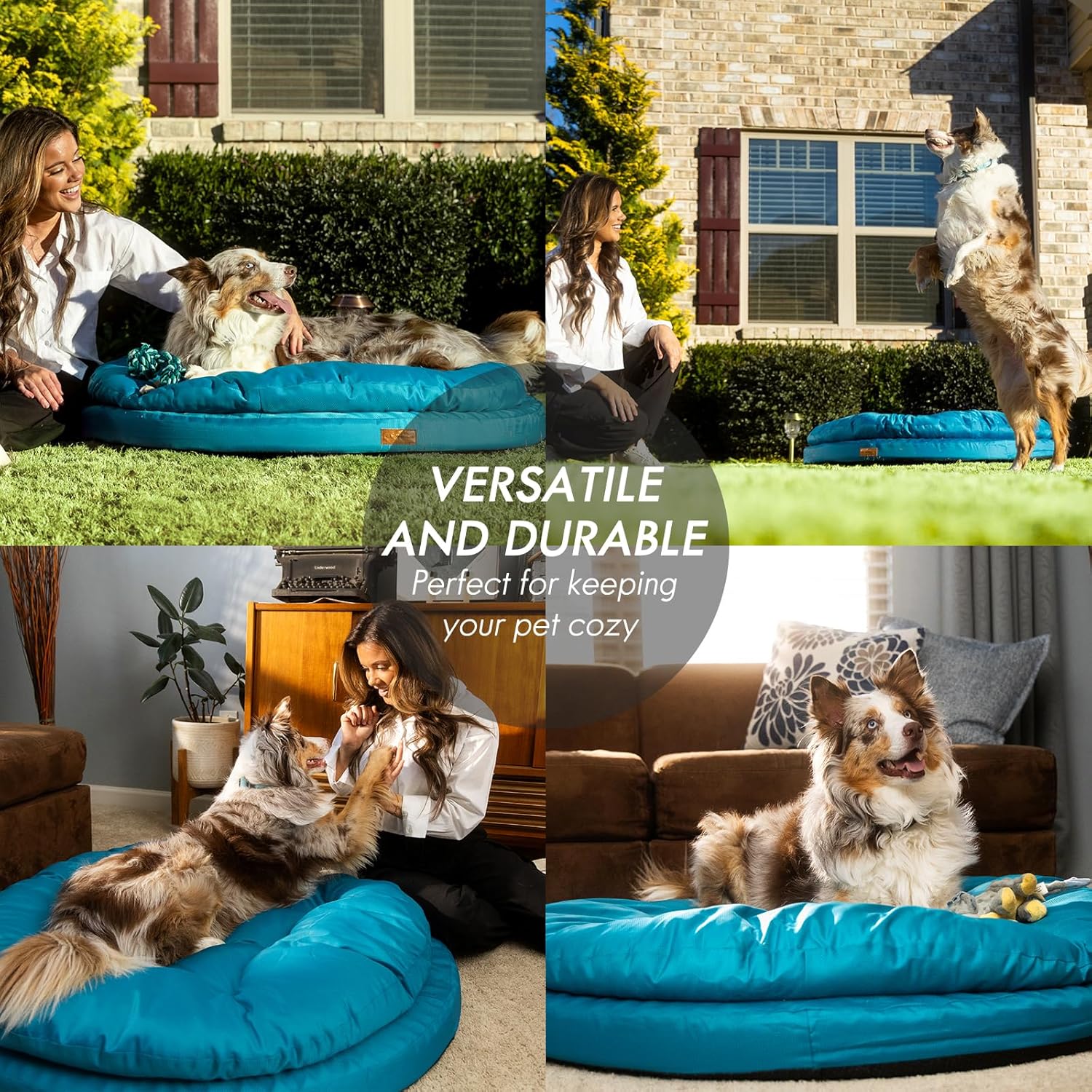 Detalle de ClevaHome Panier Orthopédique pour Chien – Rond, Coussin Double Couchage, Tissu Déperlant et Fond Antidérapant (Bleu Ardoise, XL)