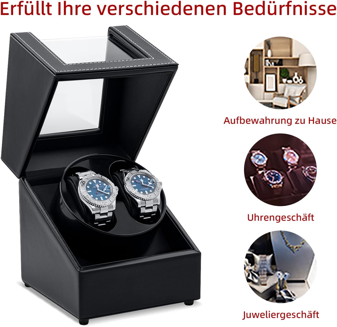 Thumbnail 6 de Mcbazel Uhrenbeweger 2 Uhren, PU-Leder, Zifferblatt bis 47 mm – zwei Modi
