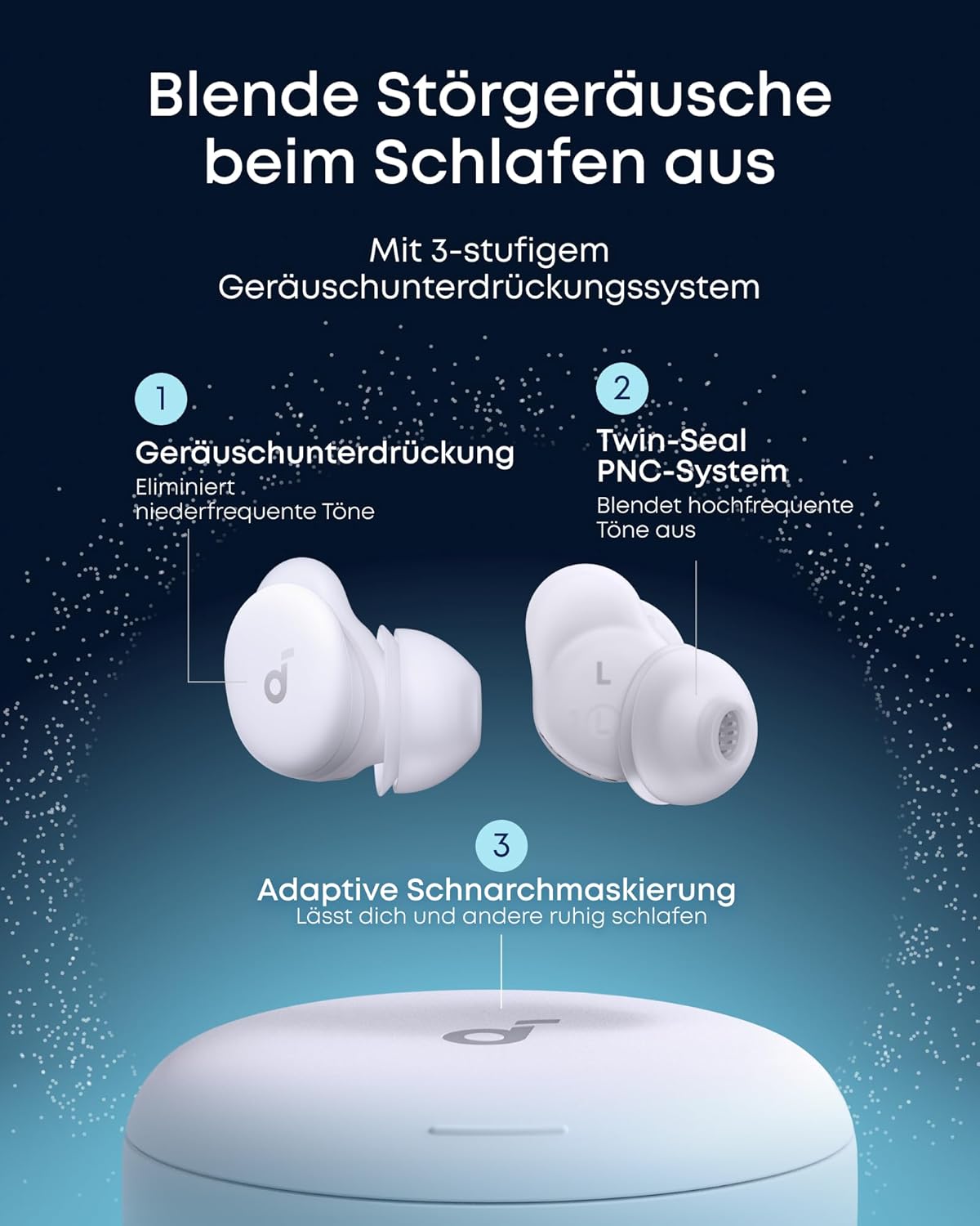 Detalle de soundcore Sleep A30 von Anker – Schlafkopfhörer mit adaptiver Schnarchmaskierung