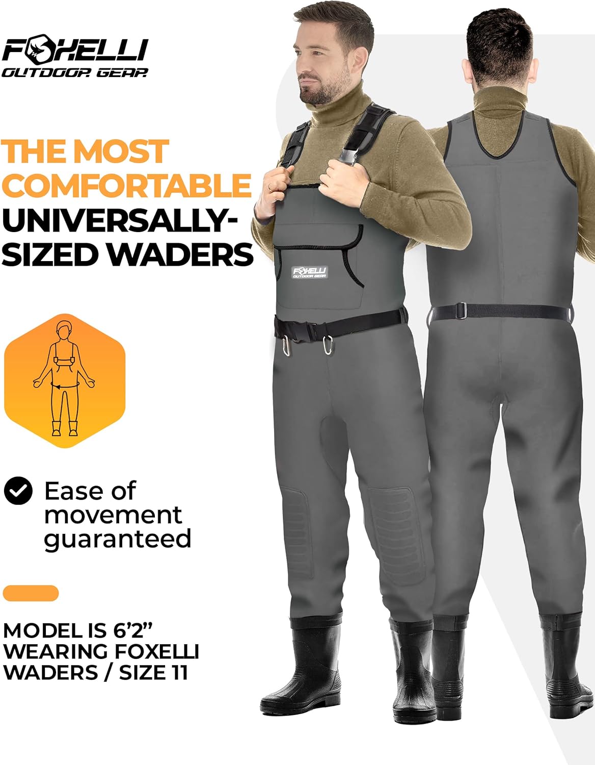 Thumbnail 1 de Foxelli Chest Waders in 4mm Neoprene for Hunting & Fishing (with PVC boots)