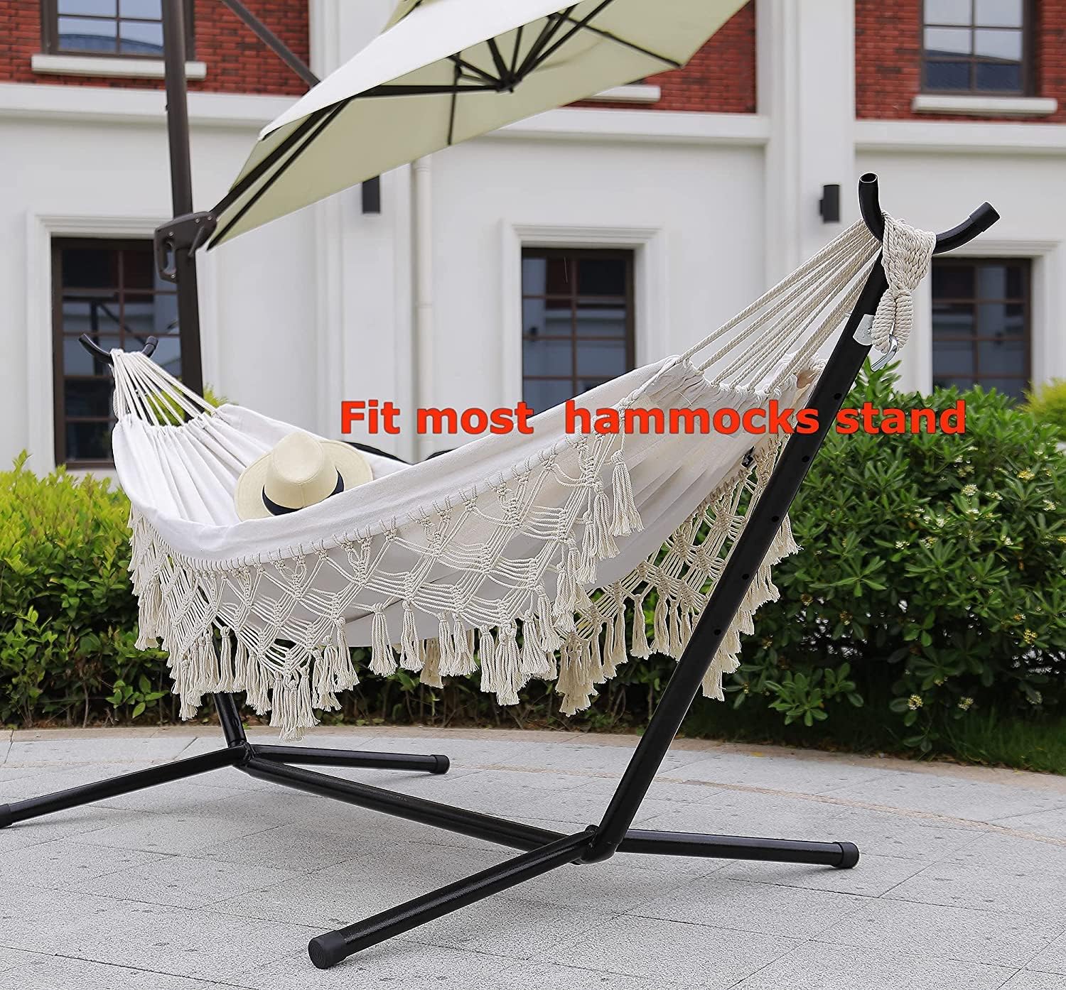 Thumbnail 6 de Outdoor Garden Hammock Double 2 Person Brazilian Cotton Hammock – Beige (240x150cm, 450lbs)