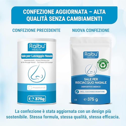Detalle 2 de RAIBU sale per lavaggi nasali, formato XXL da 150 porzioni con misurino