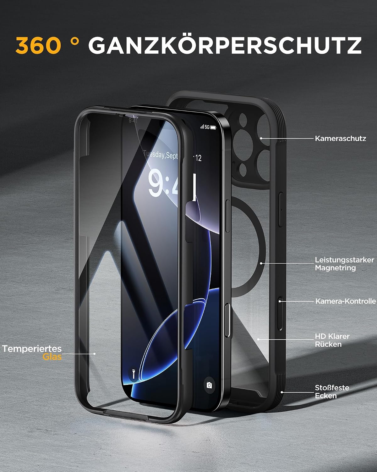 Detalle de Miracase Glas Serie für iPhone 16 Pro Max Hülle mit MagSafe – Rundumschutz & Kamerasteuerung
