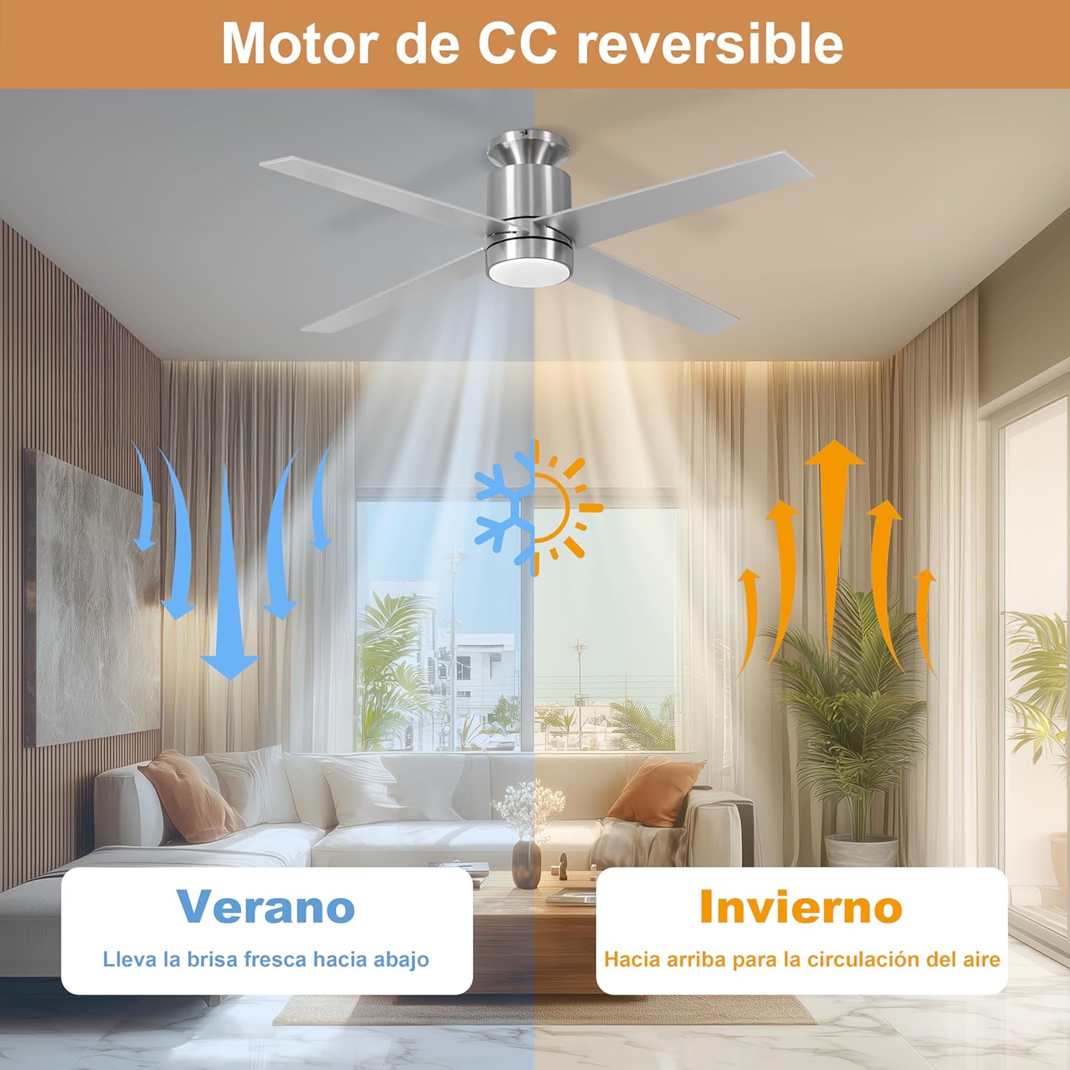 Thumbnail 1 de Ventilador de Techo Plateado con Luz 132cm Mando a Distancia