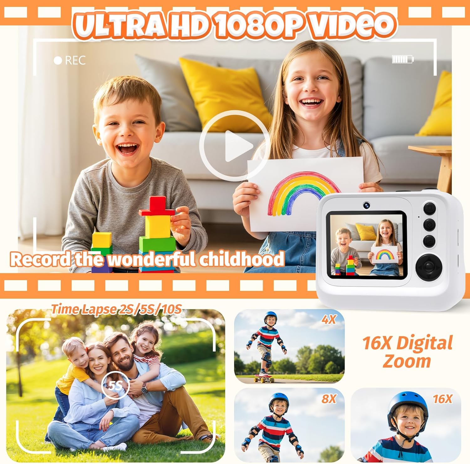 Thumbnail 4 de Gontence Macchina Fotografica Bambini 2.4'' HD con 32 GB e stampa inclusa – Bianco