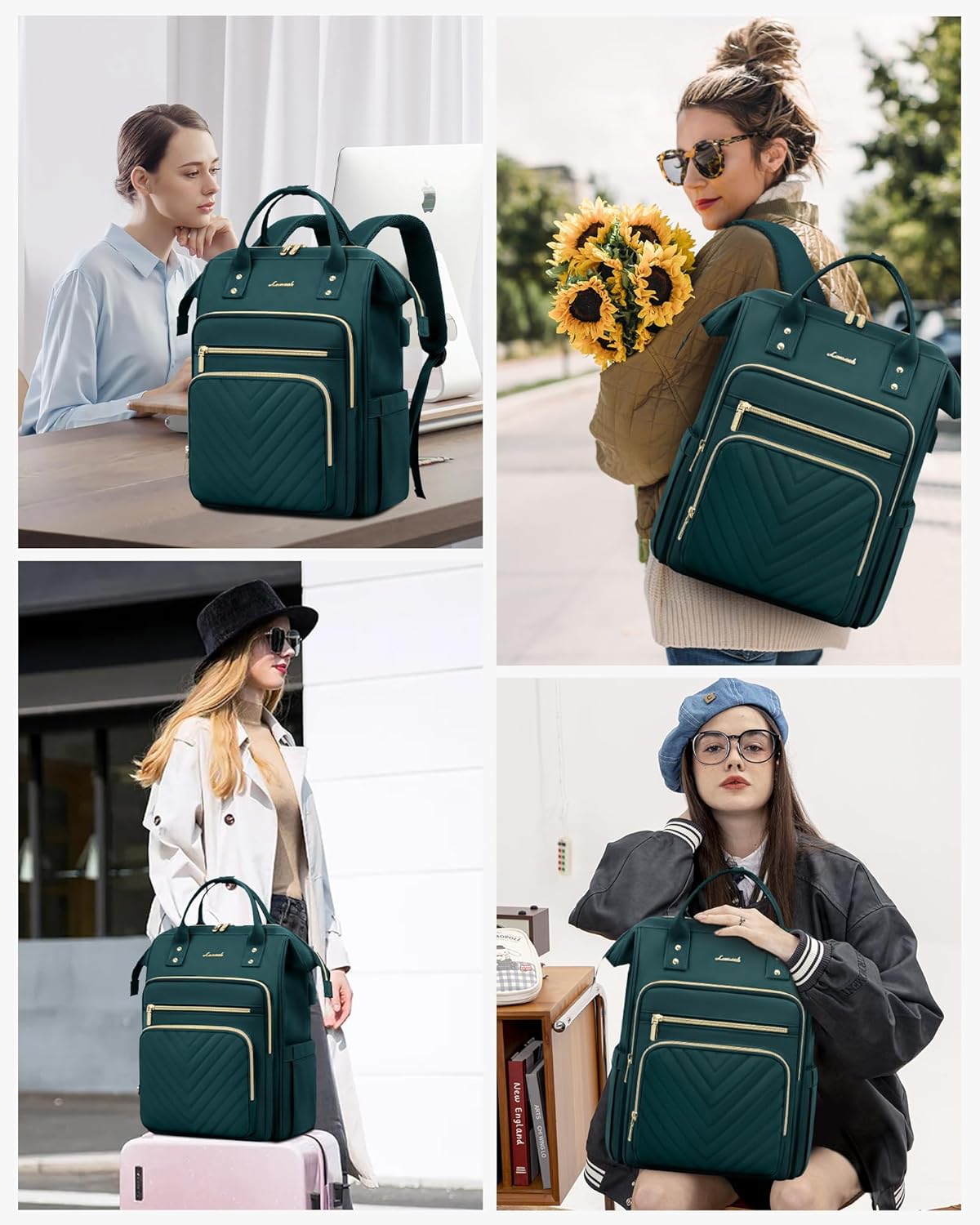 Thumbnail 5 de LOVEVOOK Women’s Laptop Backpack (17 inch) with USB Port and Anti-theft Zipper, Dark Green