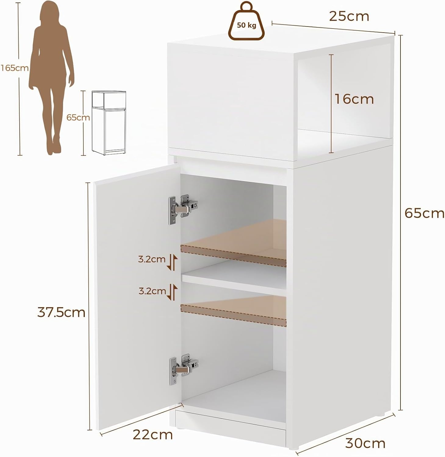 Detalle de BEWISHOME Comodino Stretto 2 pezzi – 25 cm di larghezza, stile moderno