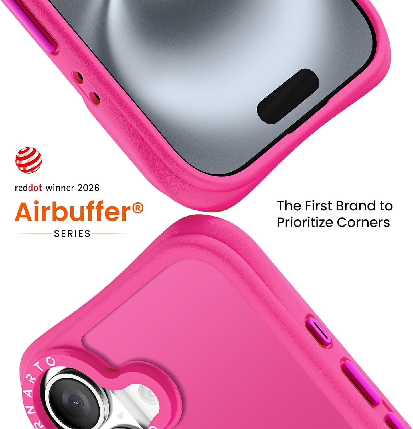 Detalle de ORNARTO iPhone 16 Case, Hot Pink, MagSafe Compatible, 20-Foot Drop Protection