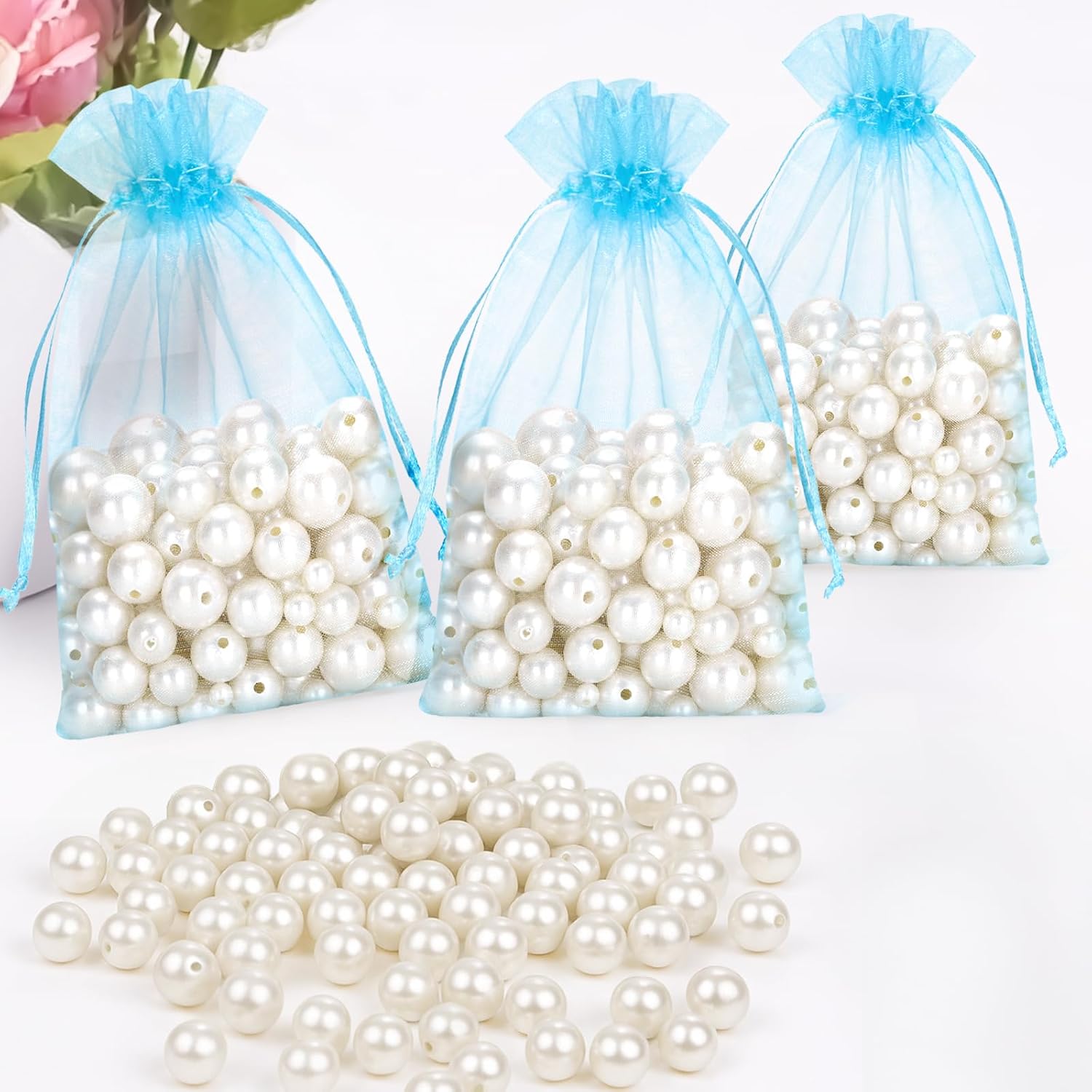 Thumbnail 3 de G2PLUS Baby Blue Organza Gift Pouches 13x18 cm, 50 PCS
