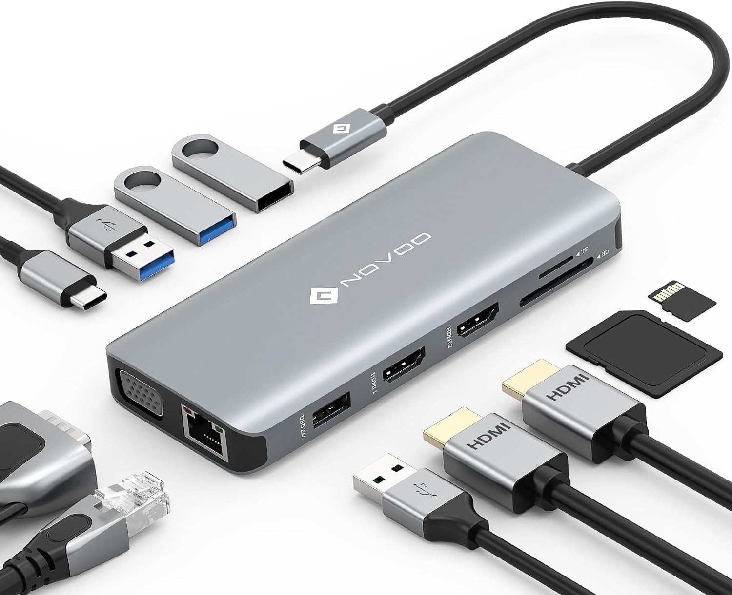 Detalle de NOVOO Hub USB C 11 en 1 con HDMI 4K