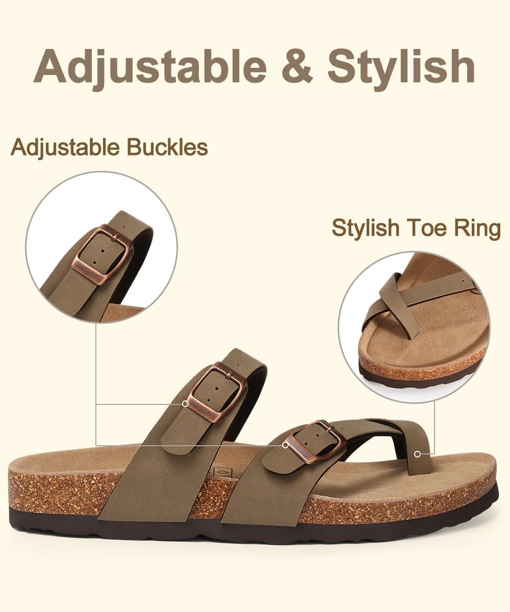 Detalle 2 de KIDMI Women’s Cork Footbed Sandals with Adjustable Buckle — Comfortable Summer Slip-On Slides