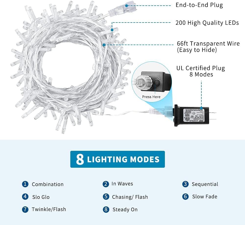 Detalle de VTECHOLOGY Christmas string lights, 200 LEDs