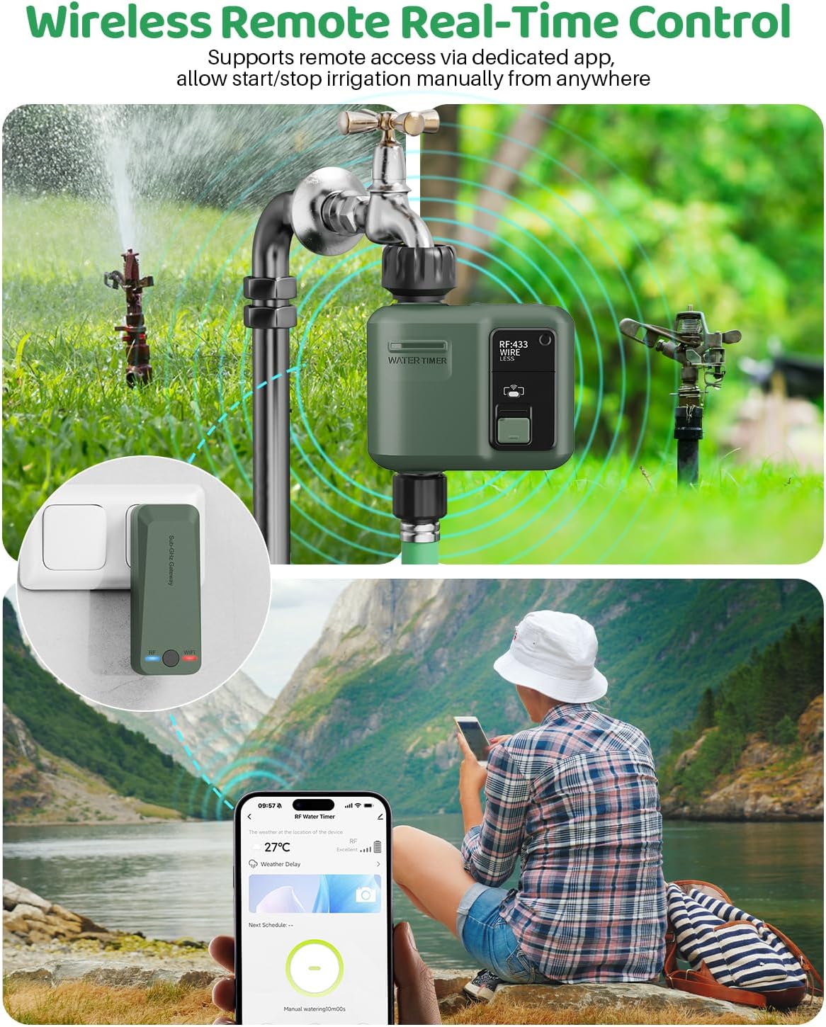 Thumbnail 1 de Shrivee WiFi Water Timer (1 Zone) Smart Sprinkler Timer for Garden Hose with long-range RF and app/voice control
