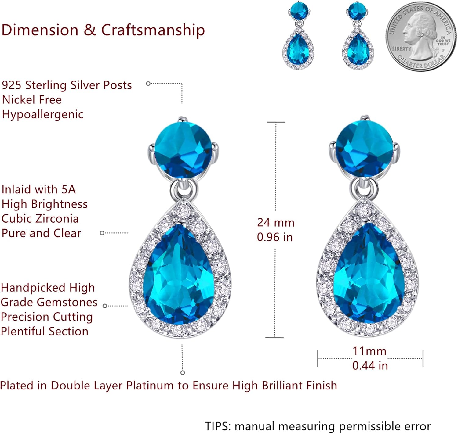 Detalle 2 de VONSSY Drop Dangle Earrings 18k gold plated