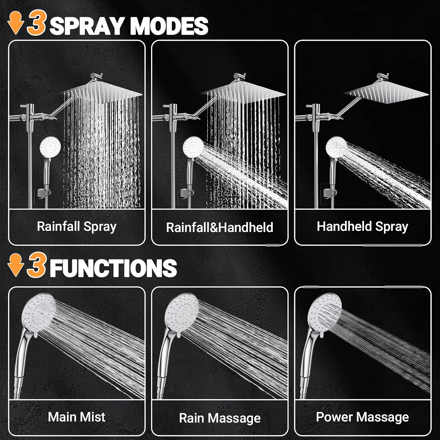Thumbnail 1 de COSYLAND CS0001 10-Inch Rainfall Shower Head with 3-Setting Handheld Combo