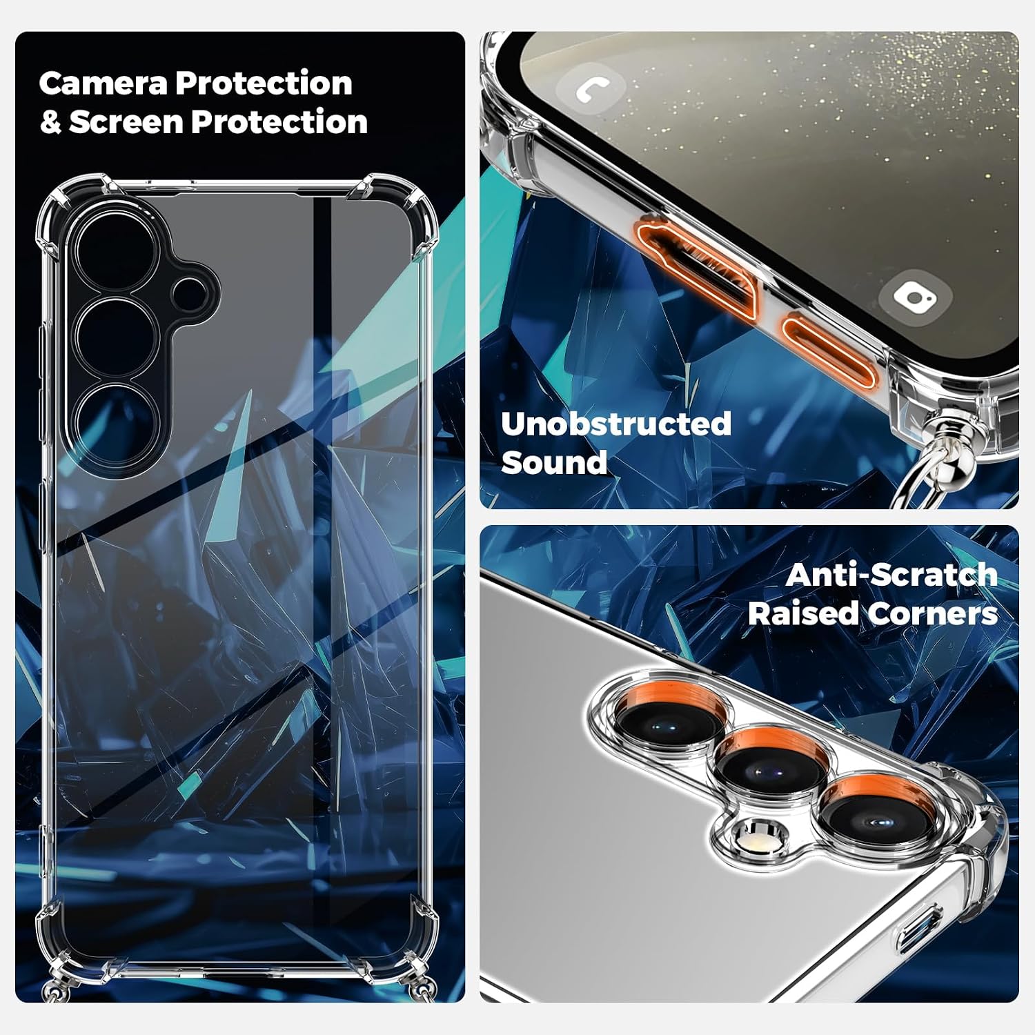 Detalle de OLEPHY cover trasparente con cordino e tracolla per Samsung Galaxy A35 5G (antiurto, rimovibile), nero
