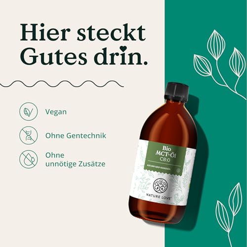 Detalle de NATURE LOVE® Bio MCT-Öl C8 – 500 ml für deine Keto-Diät