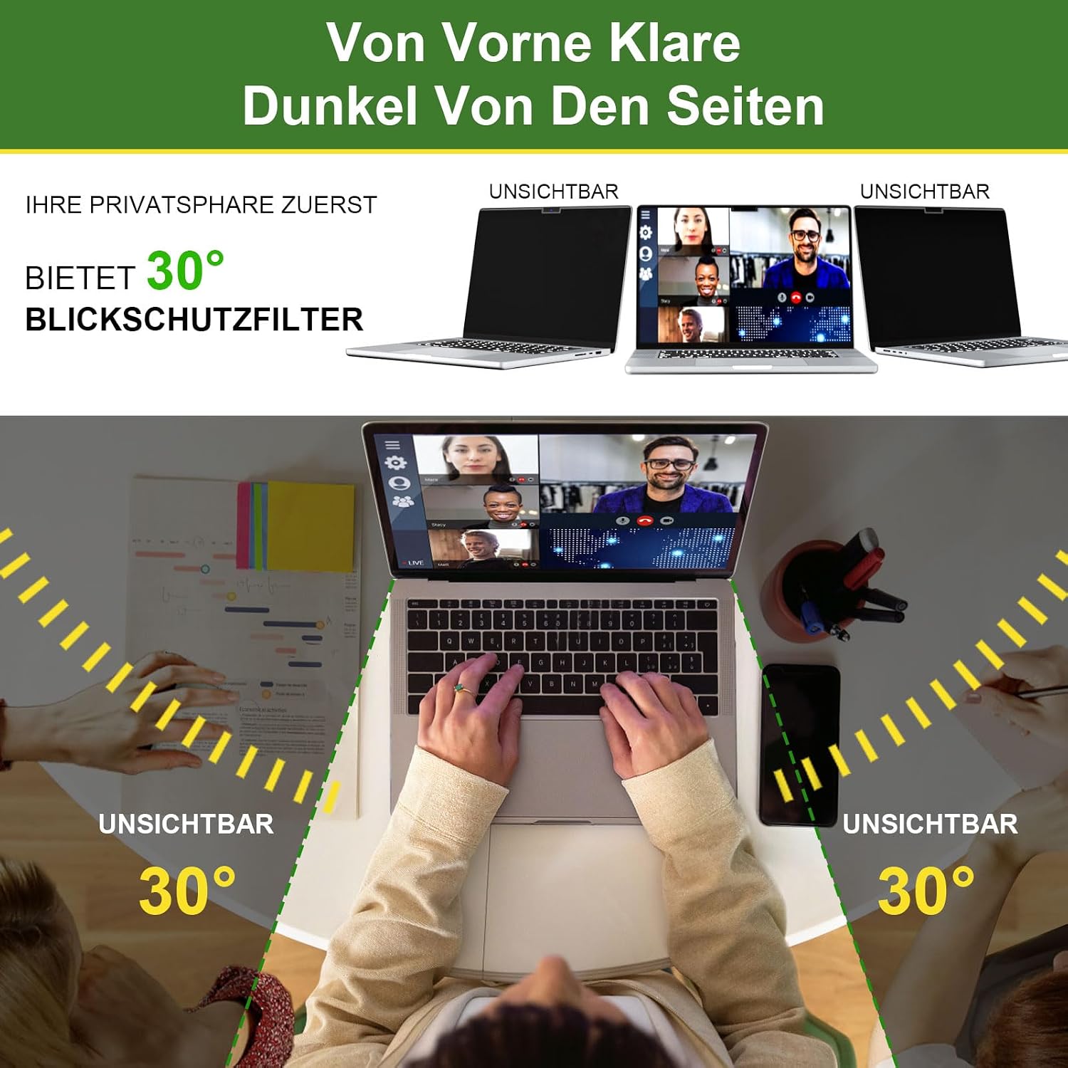 Detalle de Magnetischer Blickschutzfilter für MacBook Pro 14 Zoll mit Webcam-Abdeckung (2021–2026) – Blaulicht reduziert, abnehmbar