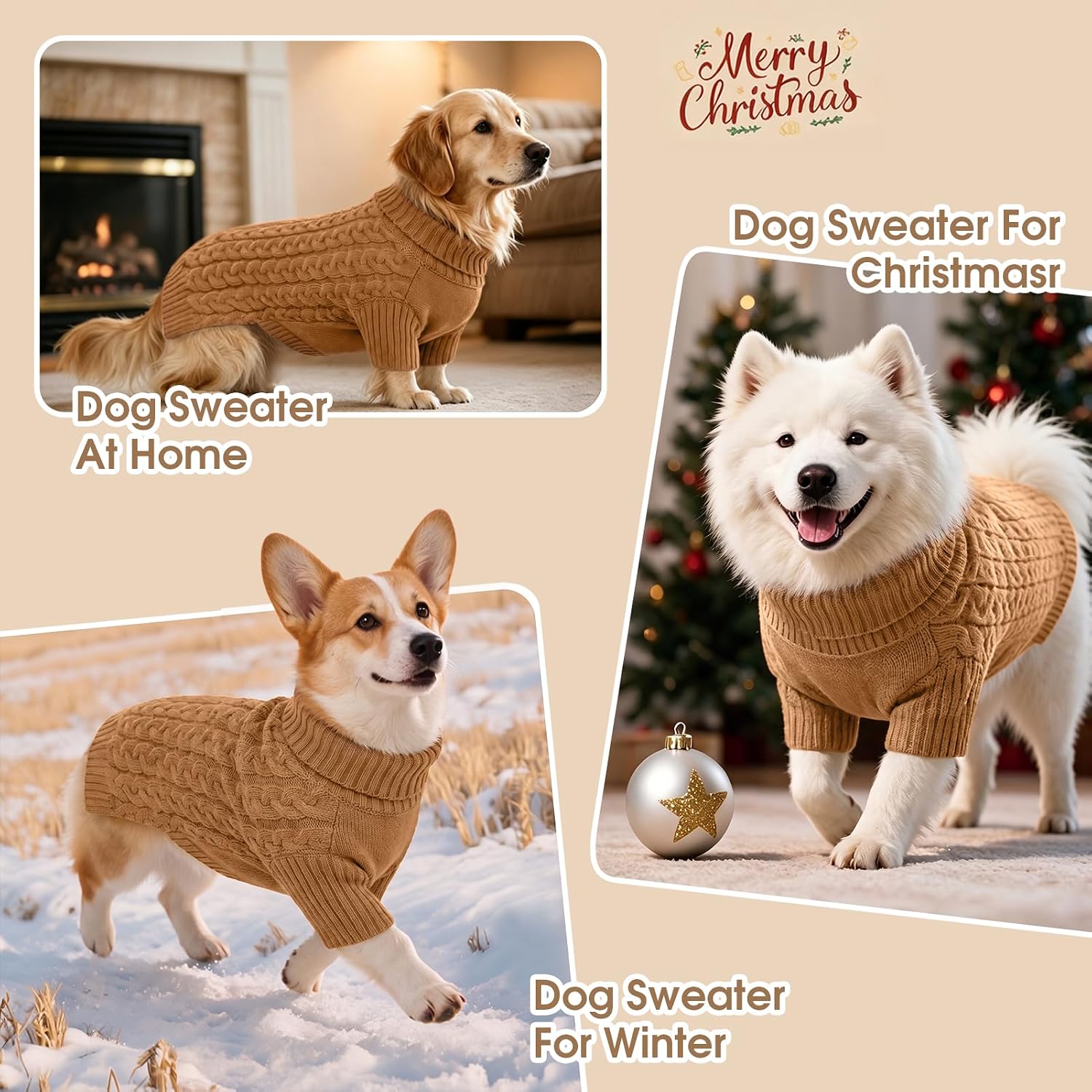 Detalle 1 de Dog Sweater Cable-Knit Turtleneck, Size S