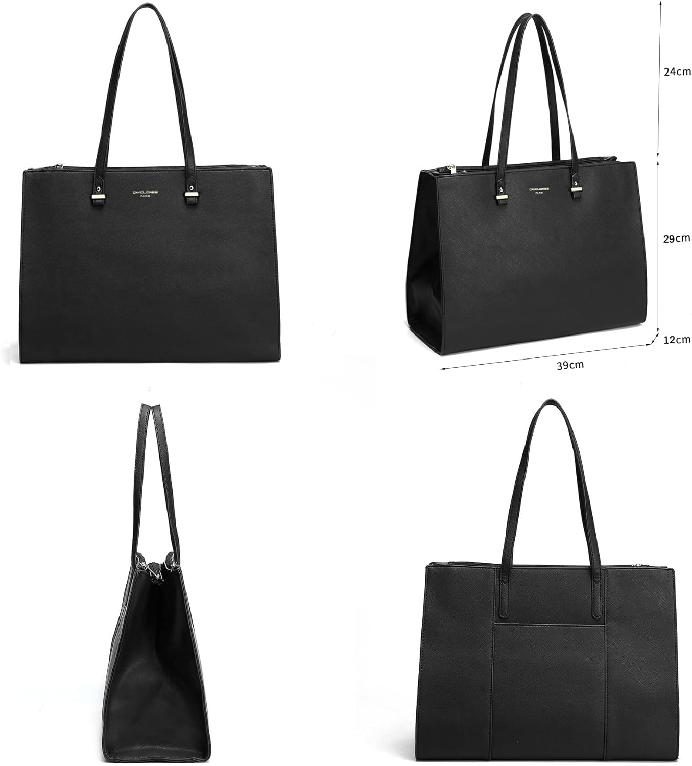 Thumbnail 3 de David Jones cabas fourre-tout grande taille en simili cuir (XL) noir pour documents A4 et ordinateur 13 pouces