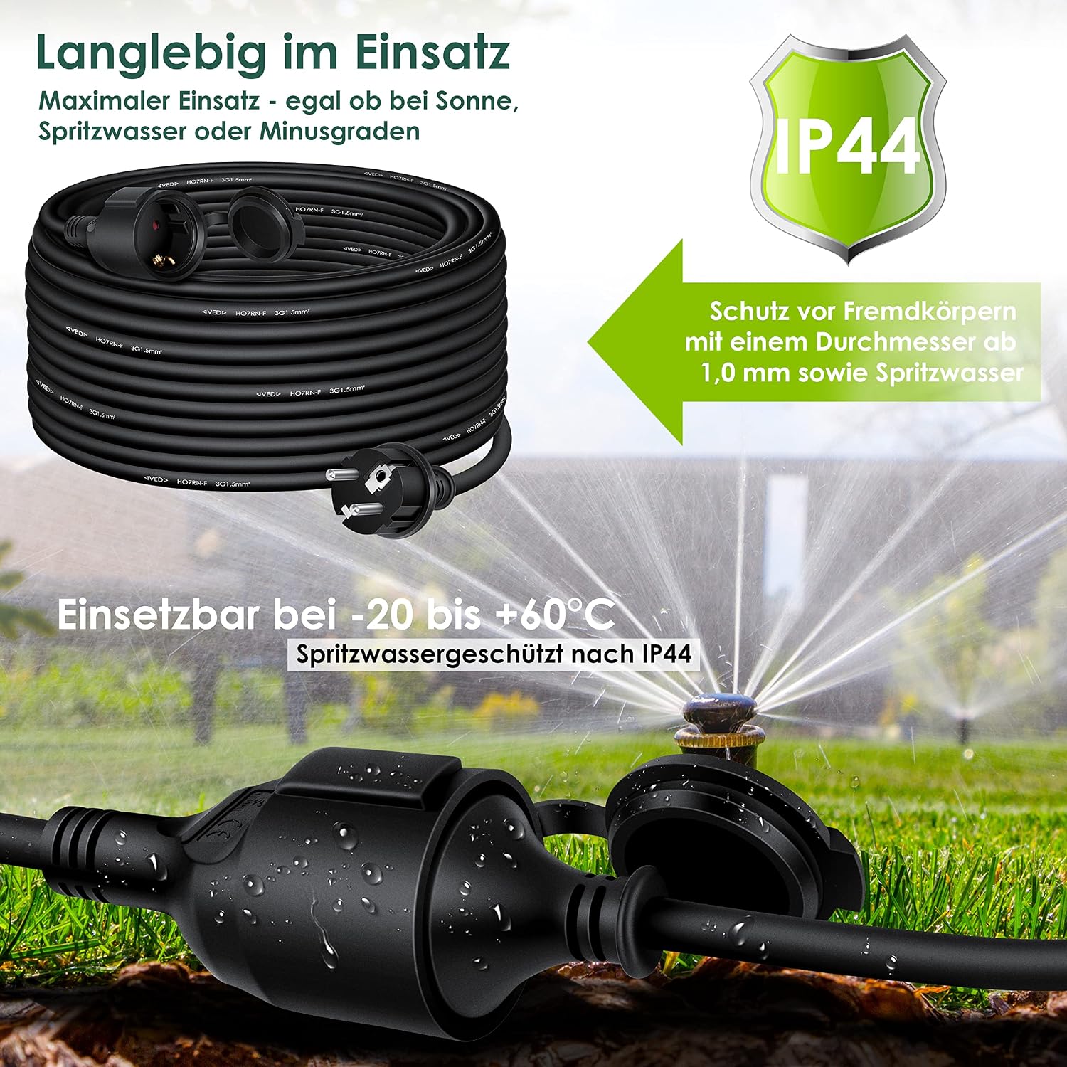 Thumbnail 2 de KESSER Verlängerungskabel 25 m Outdoor mit Schutzkappe, IP44 und Schuko-Stecker