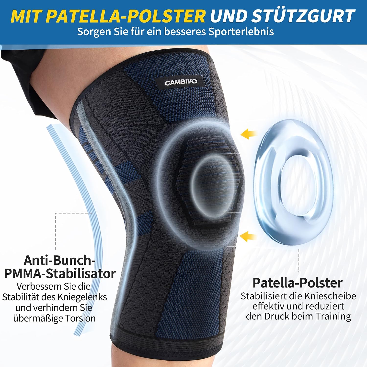 Thumbnail 3 de CAMBIVO Kniebandage für Damen & Herren (2X) mit PMMA-Seitenstabilisatoren und Patella-Polster – Kniesupport für Sport & Alltag