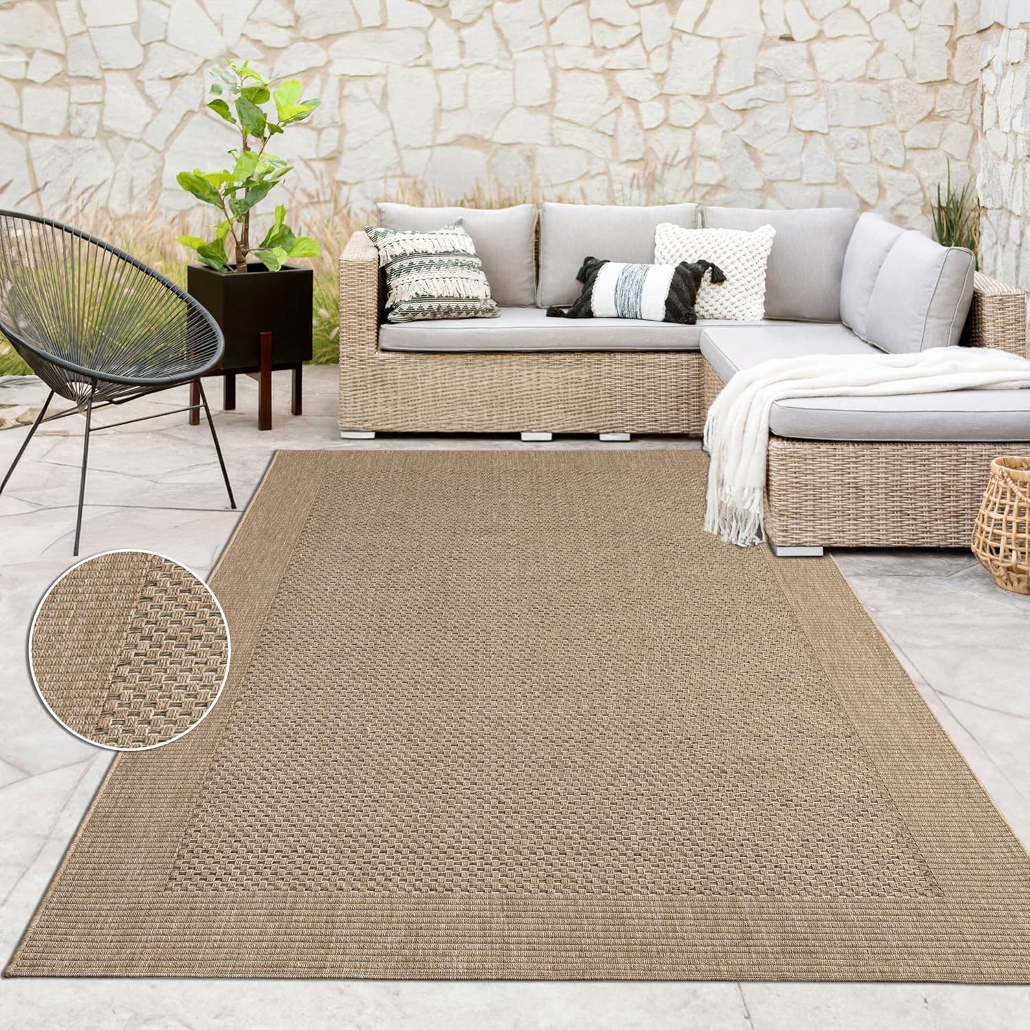 Thumbnail 6 de Paco Home tapis d’extérieur aspect jute 240x340 cm Naturel & Noir, beige 4