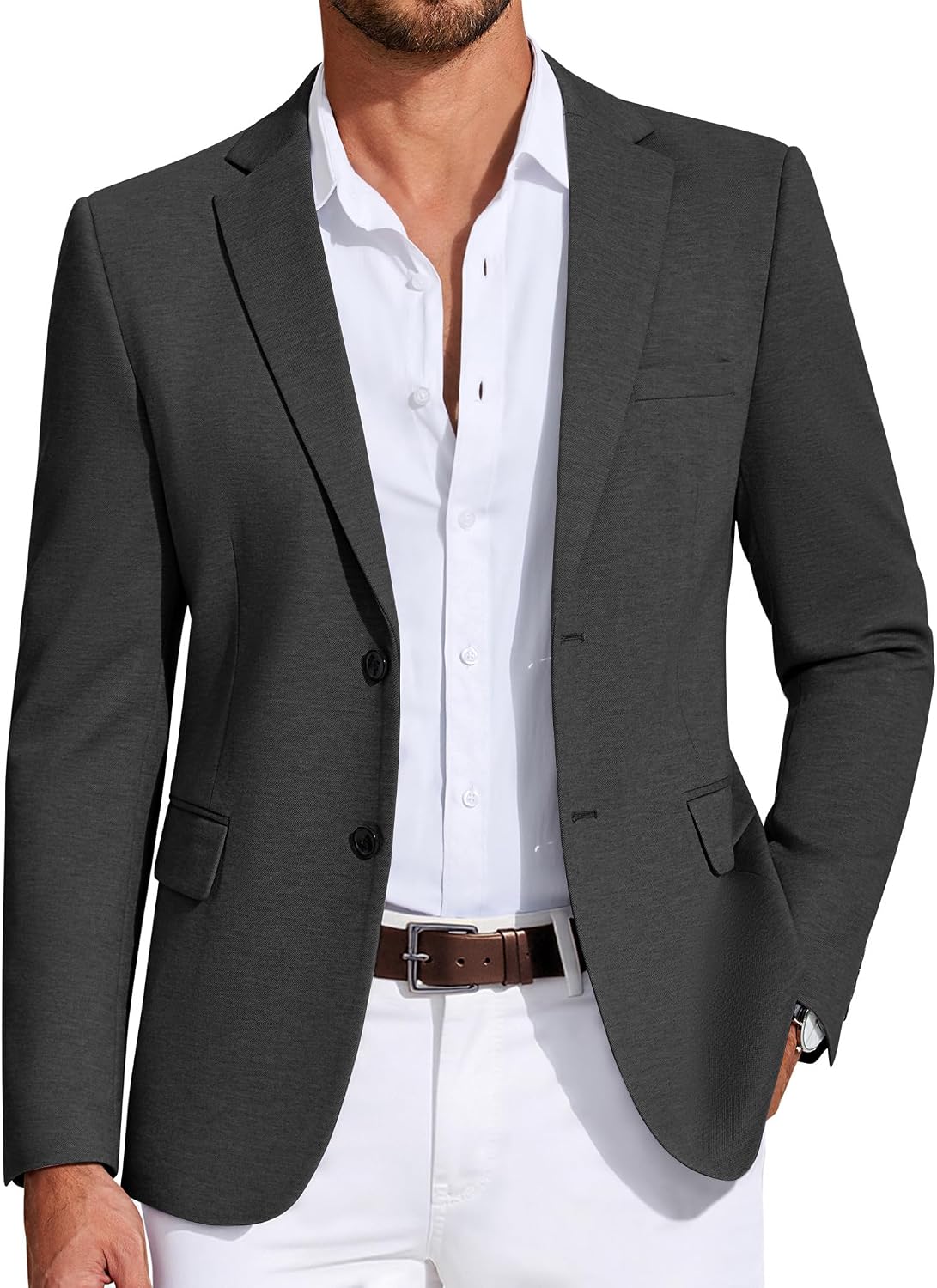 Detalle de COOFANDY Men's Casual Knit Blazer, Lightweight Two-Button Sport Coat