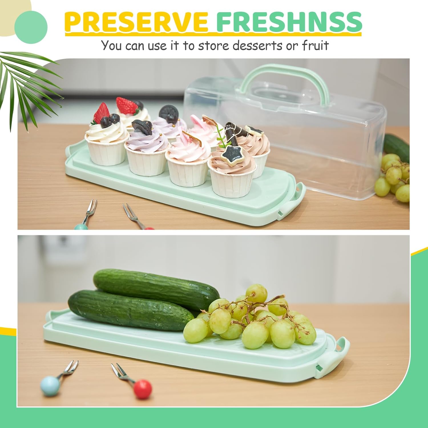 Thumbnail 6 de Ohuhu rectangular cake carrier with handle, lid and locking clips (33 x 13 x 9.5 cm internal)