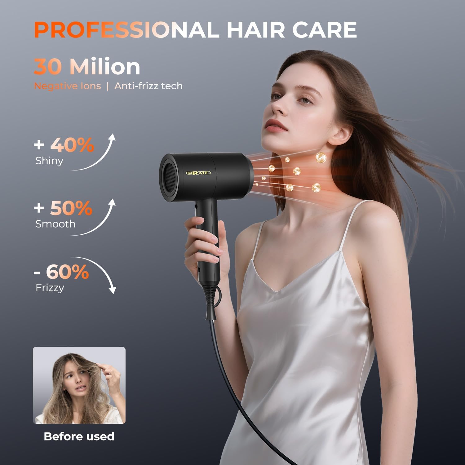 Thumbnail 2 de SHRATE Ionic Hair Dryer with Diffuser: Travel-Friendly 1800W Professional Blow Dryer