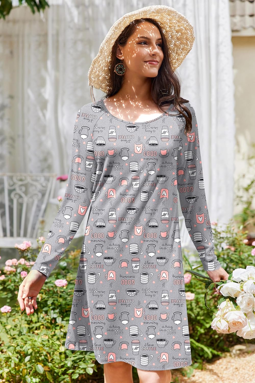 Detalle 1 de Ekouaer 3-Pack Women's Long-Sleeve Nightgowns in Soft Stretch Fabric
